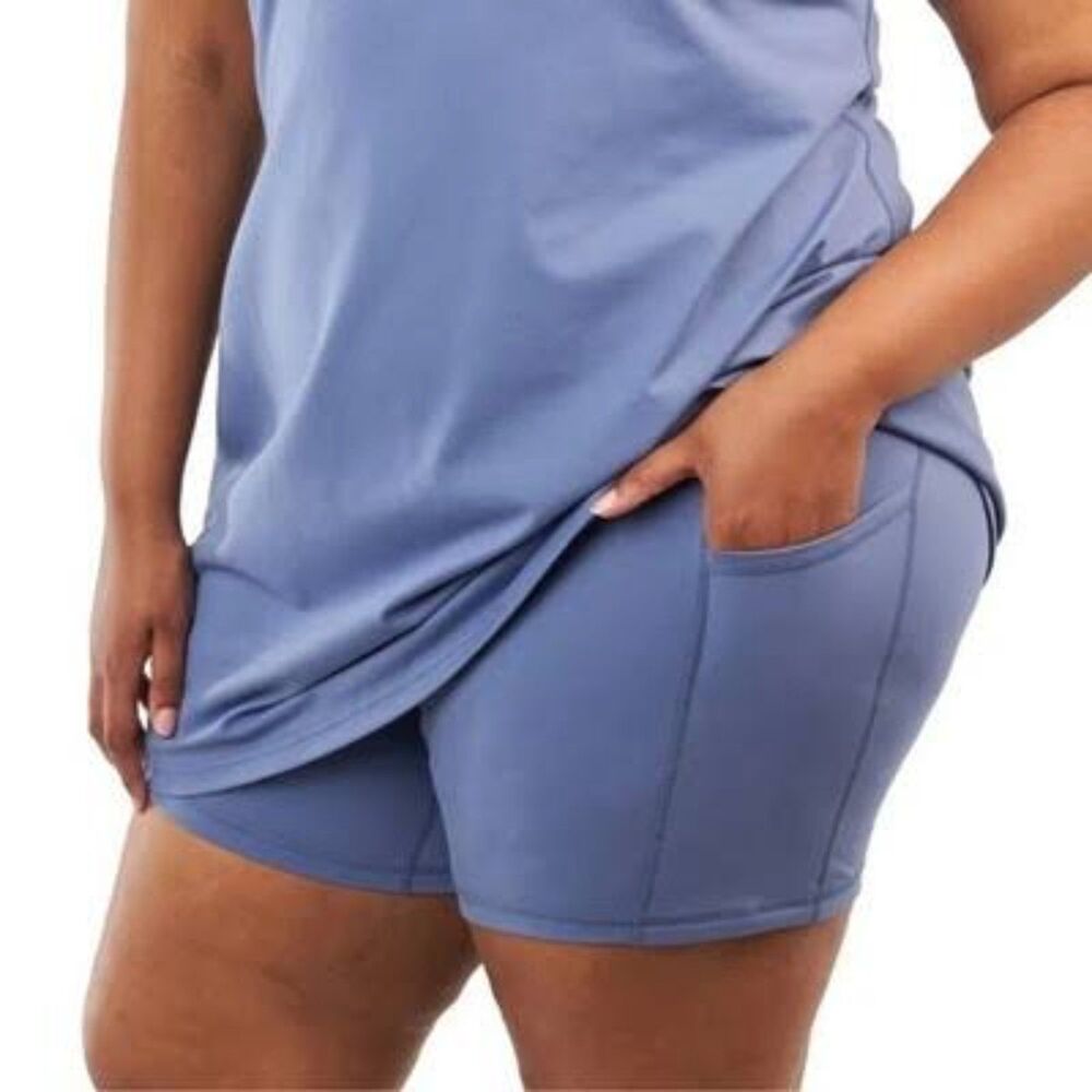 Elle Sport Blue Active Tank Dress Built In Bra Shorts Athleisure Medium - Picture 10 of 16
